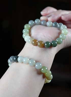 圆满。新疆且末和田玉多宝10毫米沙枣青黄玉黄金颗粒圆珠手链串