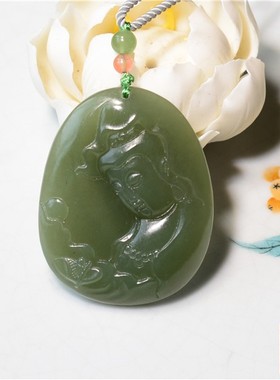 观心。天然冰底老矿料和田玉观音菩萨牌吊坠 配证09327 结构过灯