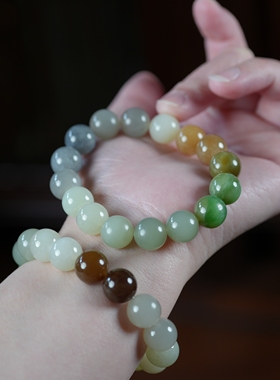 春和景明。黑羊洞碧玉和田玉晴水糖玉且末蓝多宝12毫米圆珠手链