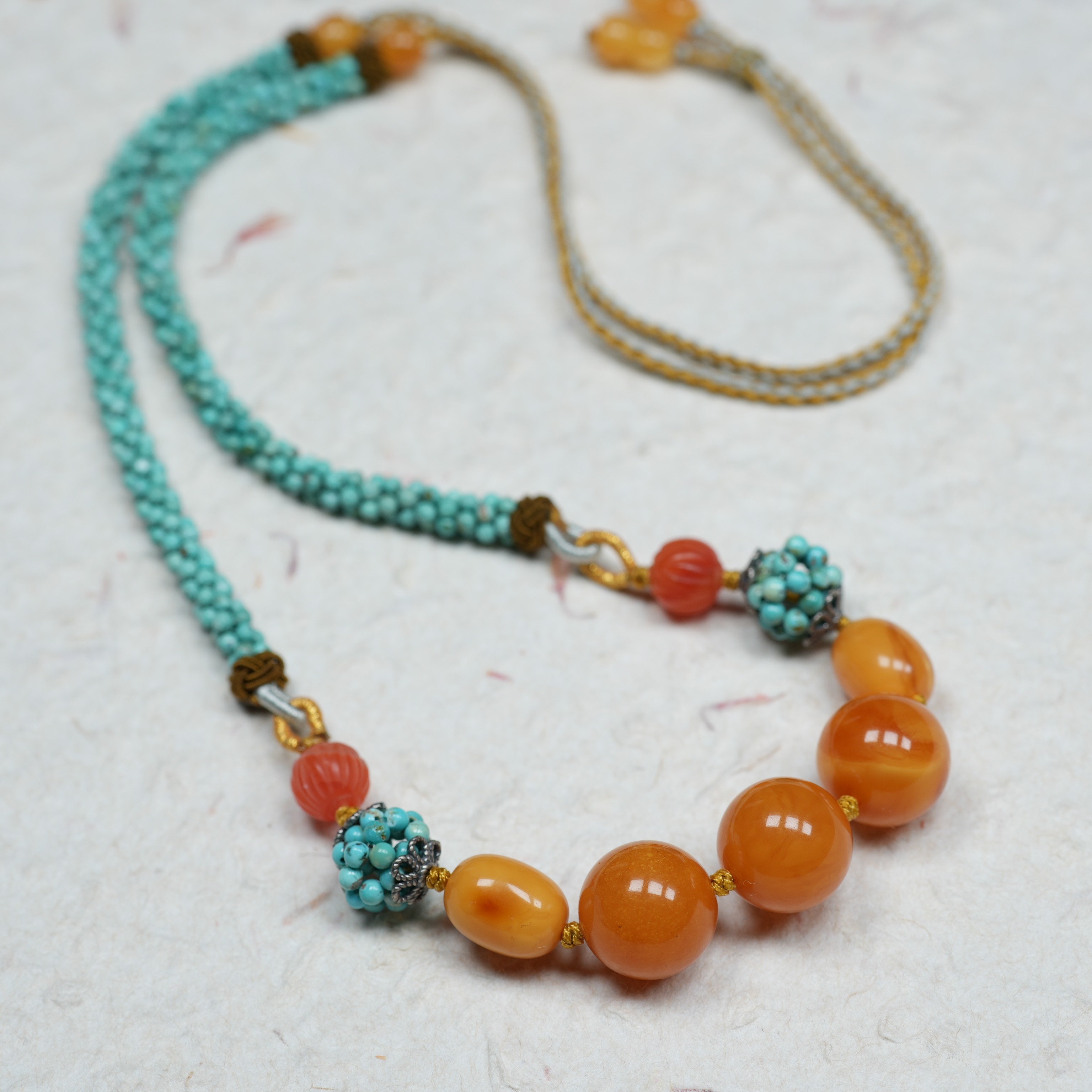 一千零一夜之重工。原矿绿松石麻花搭配欧回老蜜蜡14毫米项链 K9