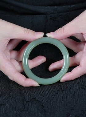 天然精品冰晴水和田玉圆条手镯 2130圈口54