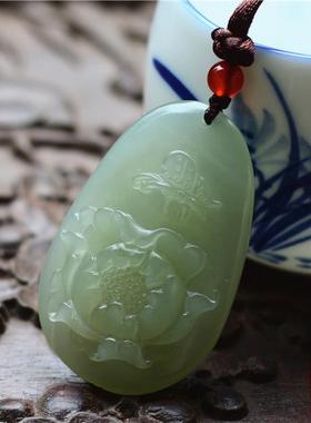 莹润。天然冰底老矿料和田玉蝶恋花吊坠 配证书  40386