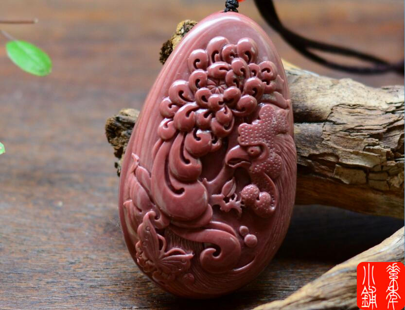 官居一品。天然阿拉善原矿玛瑙苏工菊花大公鸡吊坠牌 配证45666