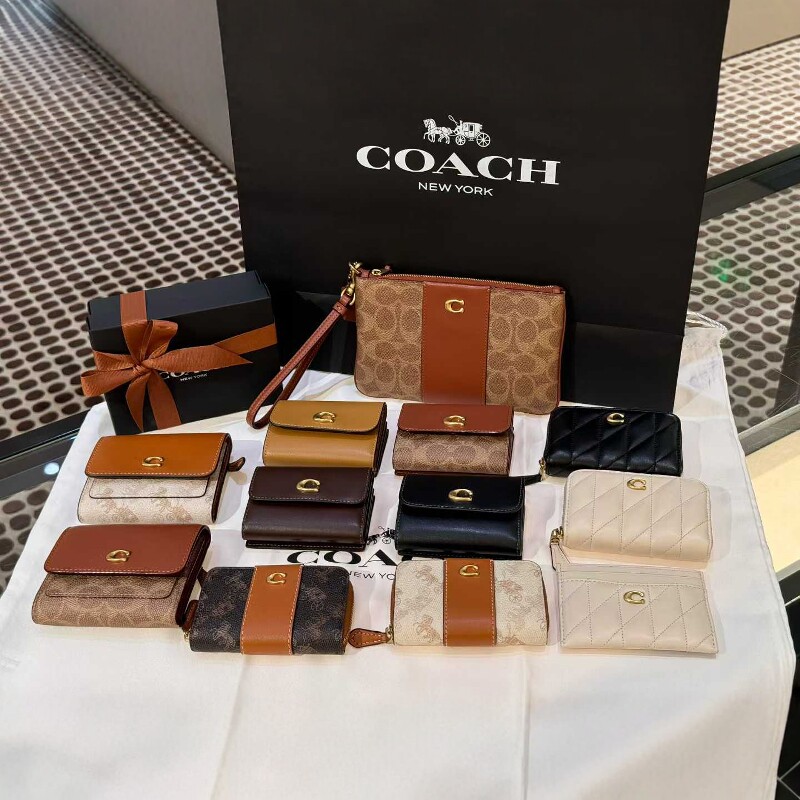 香港代购 COACH/蔻驰新品小钱包撞色設計精緻皮革基本款卡片皮夾