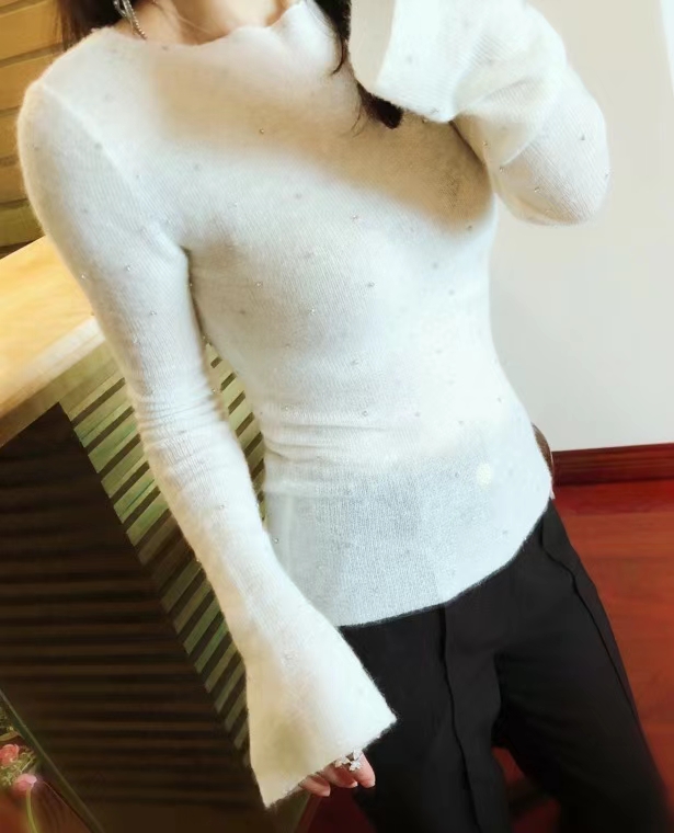 一字肩喇叭袖套头女士夏季羊毛衫