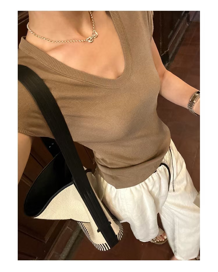 棉套头U型领单穿打底针织衫