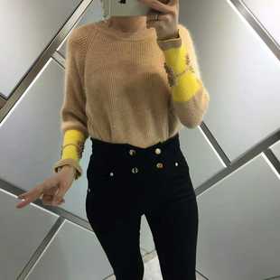新款毛衣钉珠设计长袖圆领马海毛套头百搭款精品热卖美女款
