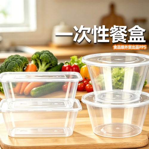 加厚PP带盖外卖防漏一次性方餐盒