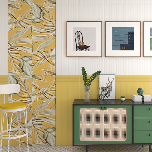 简约洗手间卫生间瓷砖浴室植物拼花砖艺术背景墙砖轻奢400x1200