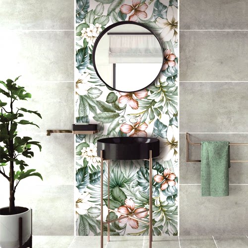 轻奢现代简约拼花背景墙瓷砖卫生间浴室洗手间玄关北欧植物花砖