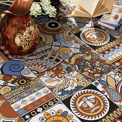 个性唐卡印第安复古花砖仿古瓷砖防滑地砖餐厅厨房卫生间阳台300