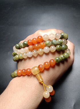 天然新疆和田玉108颗多圈玉手链男女款彩色转运玉项链毛衣链