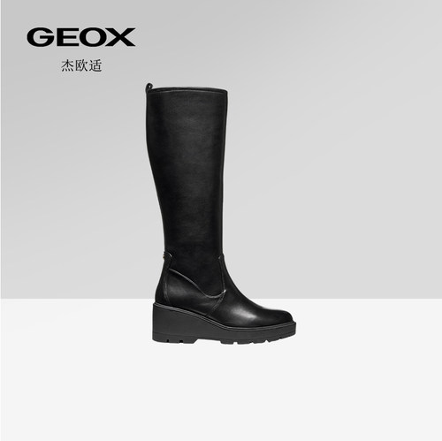 GEOX杰欧适女鞋秋冬复古高筒女靴纯色圆头厚底套筒时装靴