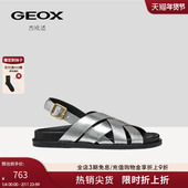 GEOX杰欧适2025年夏季 真皮亮面透气低跟平底女凉鞋