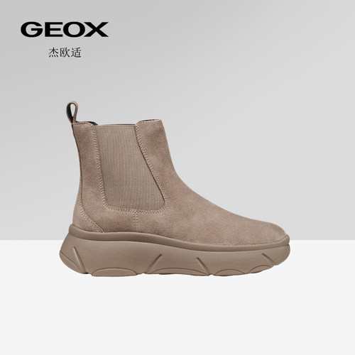 GEOX杰欧适女鞋早春牛绒复古短靴女厚底圆头时装靴子