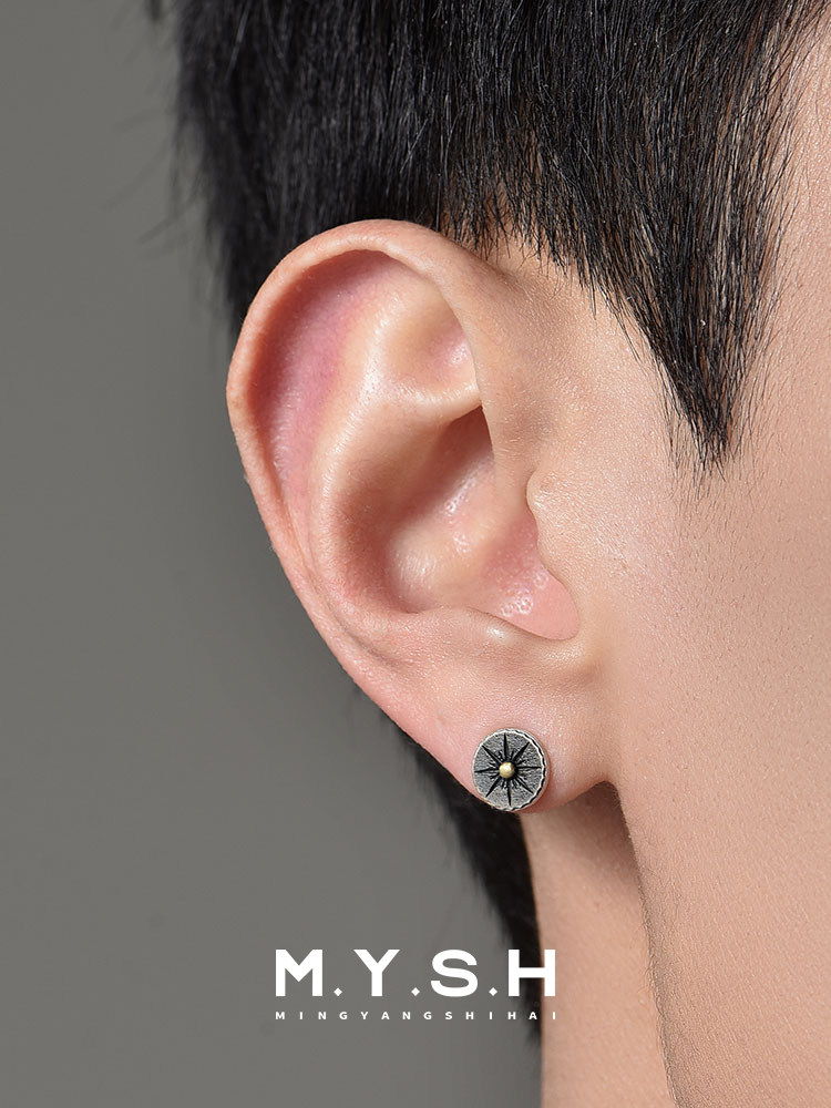 Серьги из стерлингового серебра sun moon star, мужские модные женские высококачественные хулиганские красивые серьги в стиле ретро sun moon оригинального дизайна Изображение 1