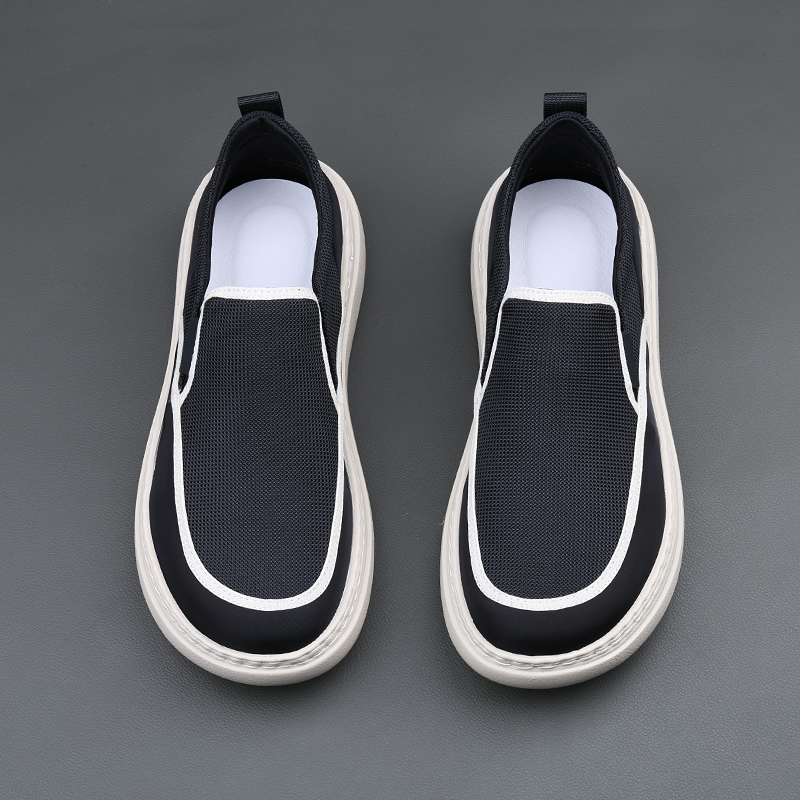 夏季新款时尚透气网布男士休闲鞋潮流百搭乐福鞋厚底一脚套帆布鞋