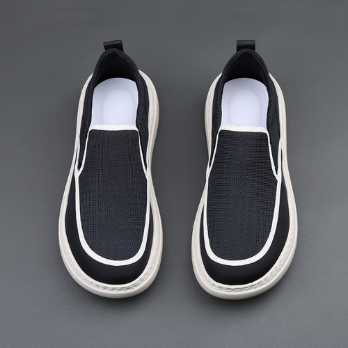 夏季新款时尚透气网布男士休闲鞋潮流百搭乐福鞋厚底一脚套帆布鞋