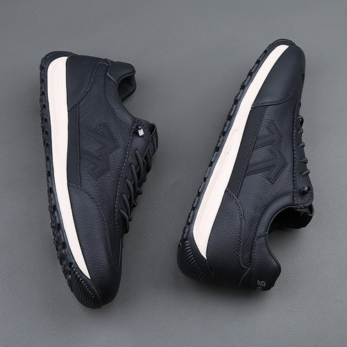 欧洲站春秋男鞋真皮潮流百搭韩版休闲鞋舒适软底板鞋一脚蹬阿甘鞋