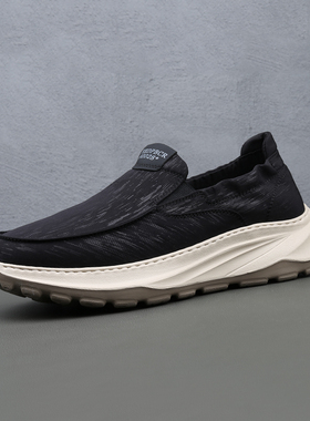 25夏季新款轻便户外透气布鞋一脚蹬懒人鞋男厚底休闲黑色帆布鞋