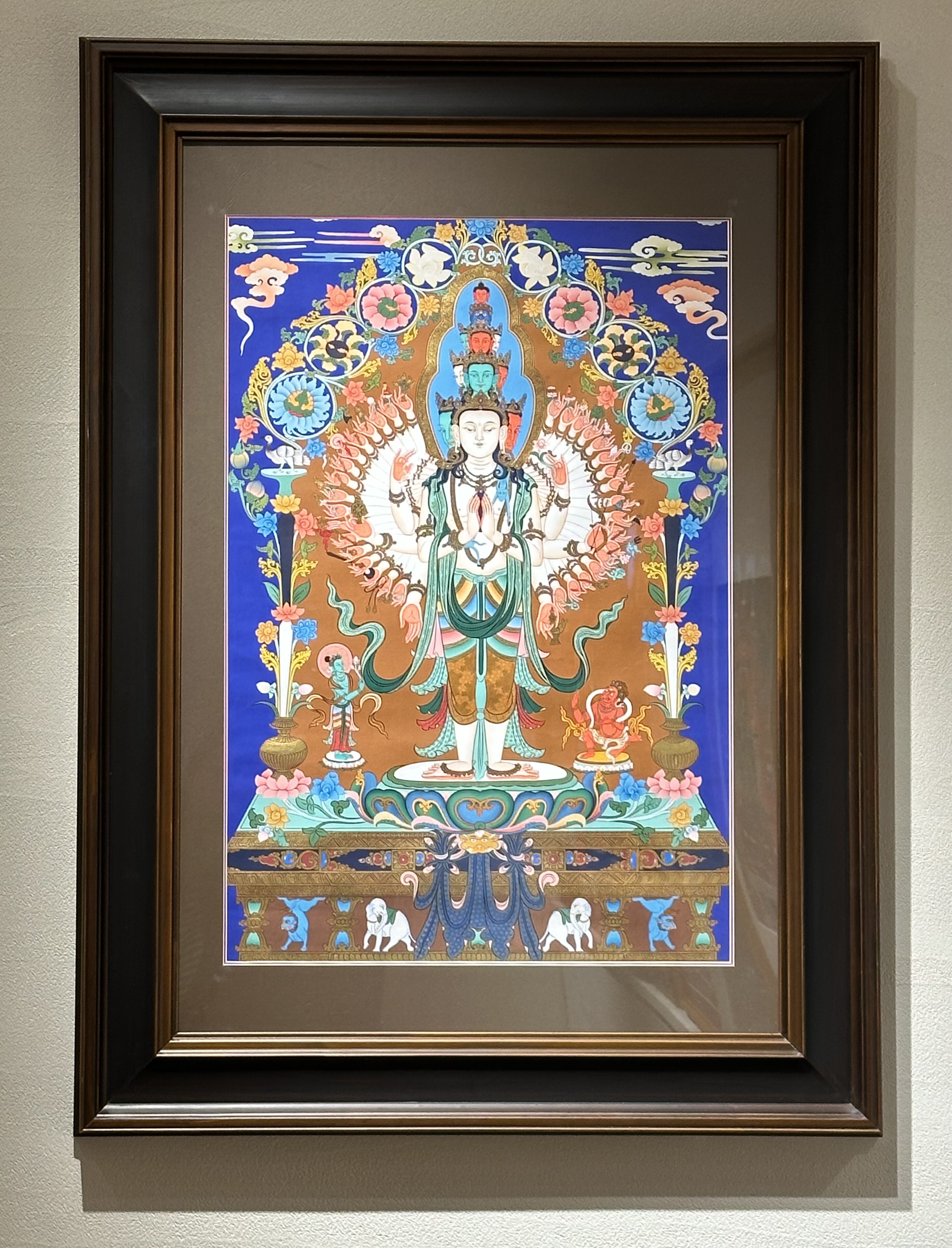 千手千眼观音手绘唐卡书房挂画画像茶室装饰画