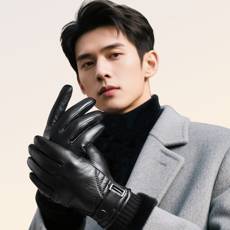 七匹狼2025新款男士真皮手套冬天加绒骑行骑车羊皮手套生日礼物