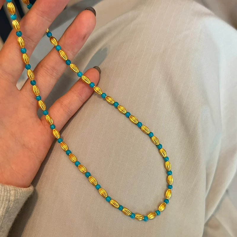 复古高级感绿松色小米珠项链女新中式古风多宝米粒灯笼串珠锁骨链