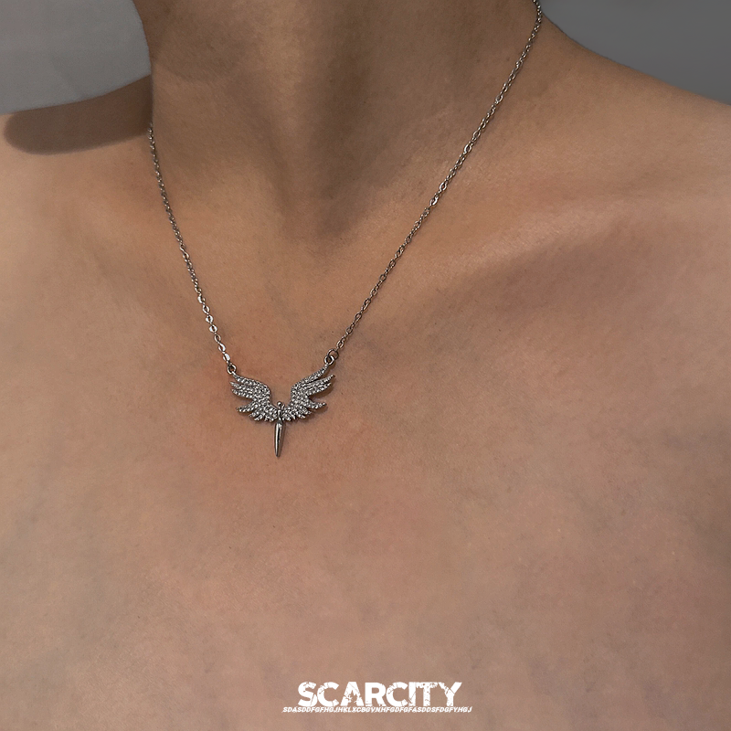圣剑翅膀镶钻锁骨链男生冷淡风女款项链嘻哈小众设计高级感饰品新