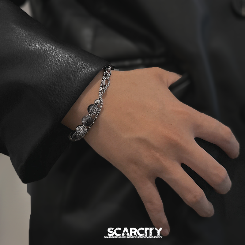 钛钢双层爆裂珠手链男女ins嘻哈小众街头嘻哈拼接设计手饰高级感