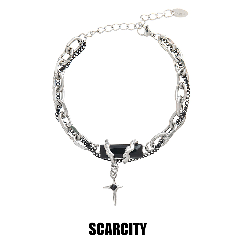 星体缠绕黑钻手链男女百搭ins小众设计轻奢高级感情侣手饰潮钛钢