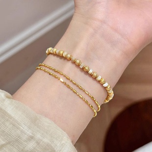 磨砂金色串珠贝壳手链女夏天轻奢小众高级感精致气质手饰配饰礼物