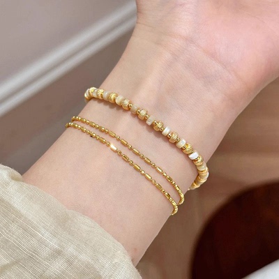 磨砂金色串珠贝壳手链女夏天轻奢小众高级感精致气质手饰配饰礼物