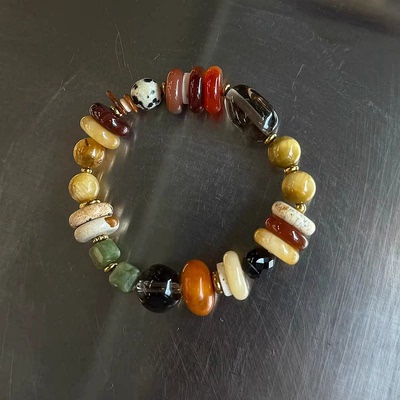 独特天然石高级感拼色串珠个性时髦复古风精致手链小众手链轻奢