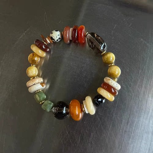 独特天然石高级感拼色串珠个性时髦复古风精致手链小众手链轻奢