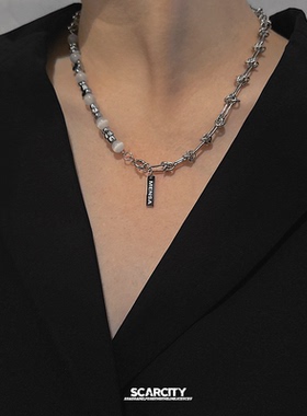 荆棘珍珠高级感项链男款嘻哈风钛钢链子男士潮牌百搭锁骨链女配饰