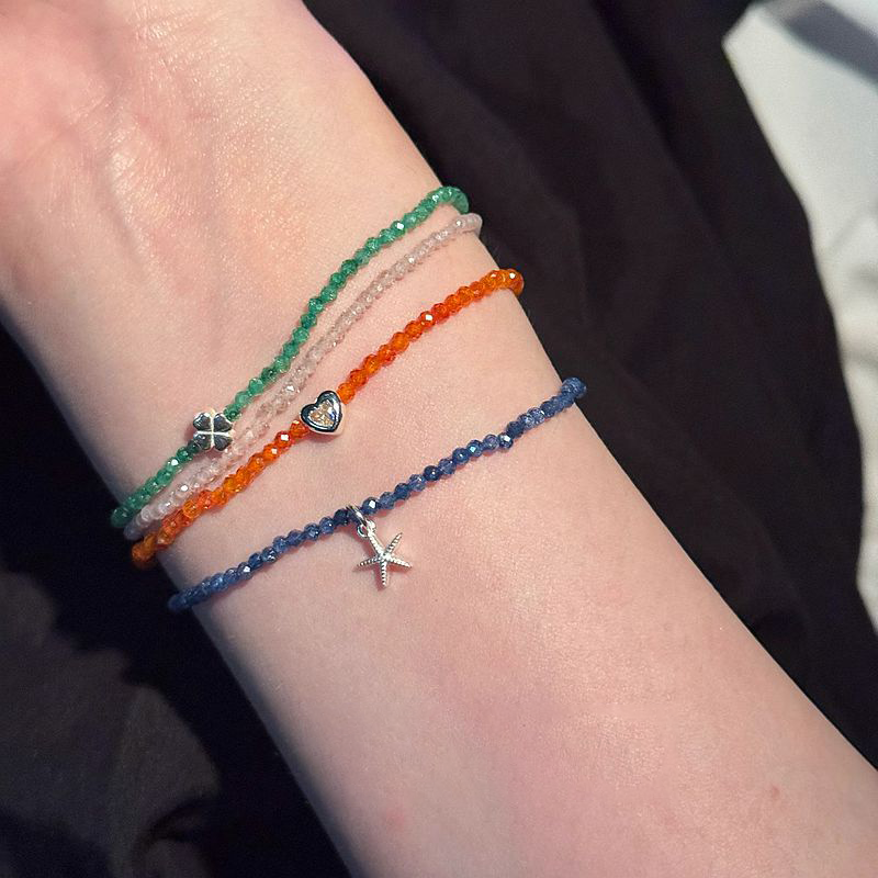 diy925纯银手工小颗粒串珠海星吊坠手链女款弹力串珠手绳夏季新款