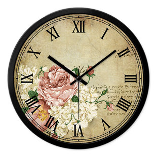摩门电子钟欧式复古挂钟客厅卧室静音玫瑰花时钟石英钟表酒店挂表