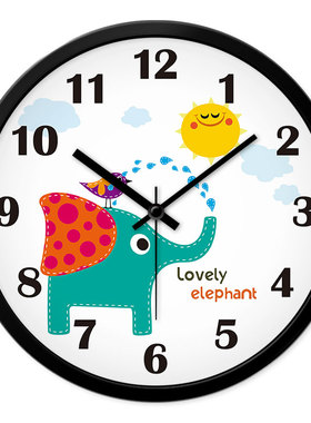 MOMEN/摩门可爱儿童房卡通挂钟大象太阳小鸟静音创意现代时钟挂表
