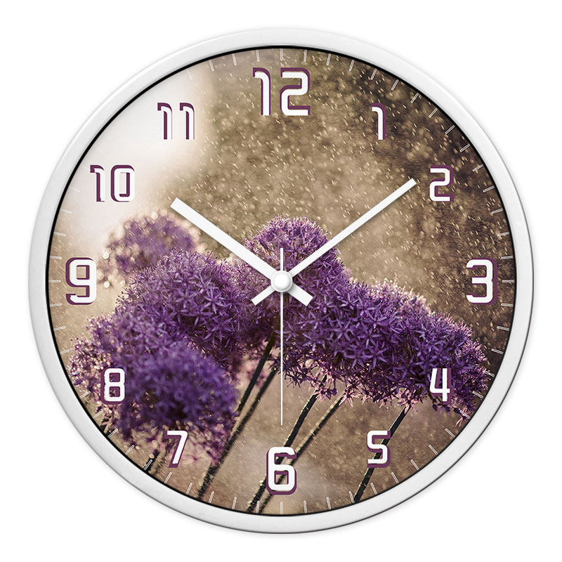 摩门挂钟客厅装饰时钟紫色花图创意卧室静音现代时尚时钟石英钟表