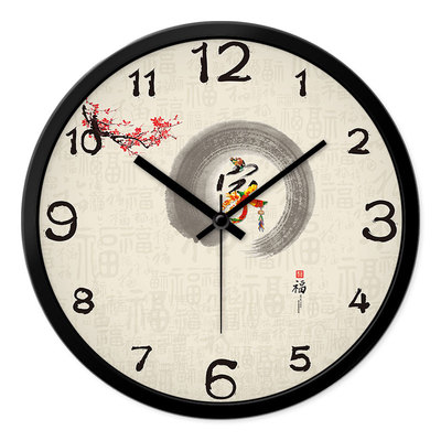 摩门中式风国画客厅静音时钟