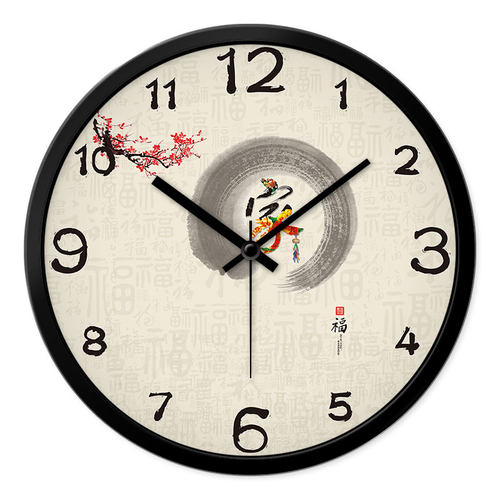 摩门中式风国画客厅静音时钟
