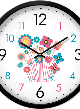 MOMEN/摩门挂钟可爱卡通艺术花儿童钟表房间挂表静音时钟石英钟表