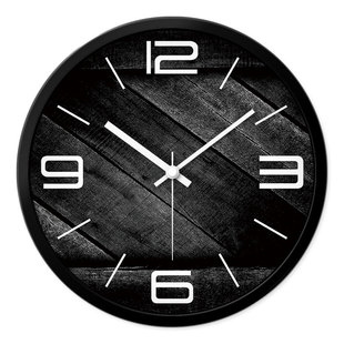 摩门客厅卧室挂钟静音扫秒机芯简约时钟黑色石英钟表大挂表金属框