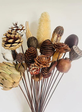 干花松果莲蓬棉花尤加利叶ins北欧清新家居装饰摆件壁挂花束摆件