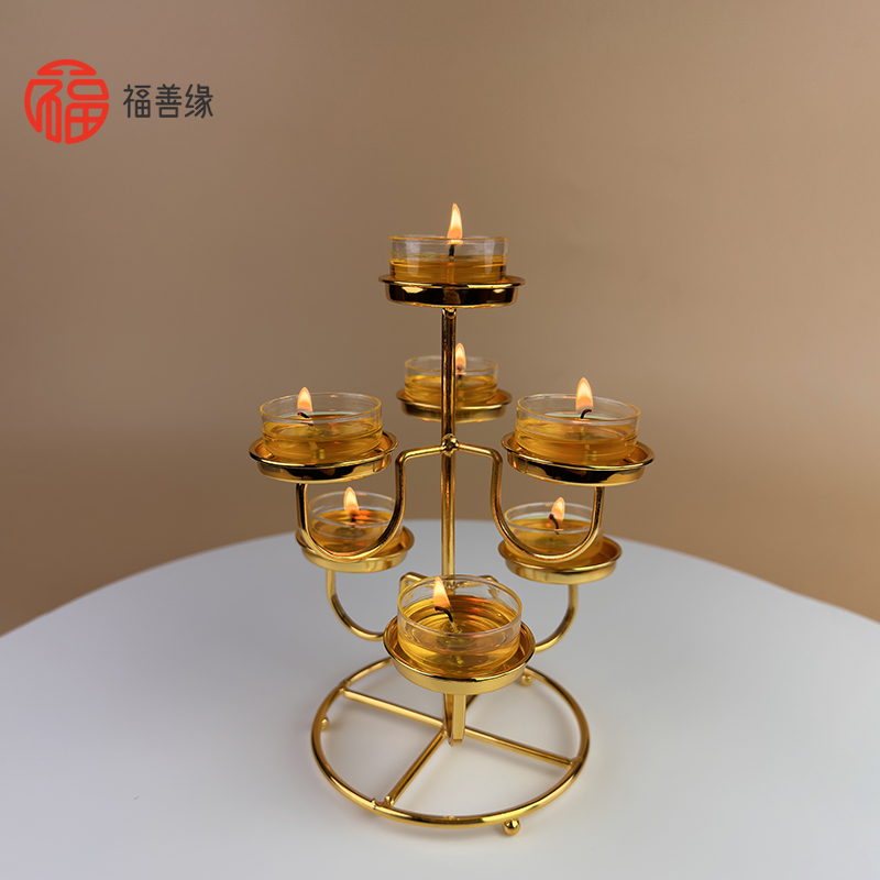 三层七星酥油灯架可放4/8/小时酥油灯架合金座烛台合金灯座腊烛台