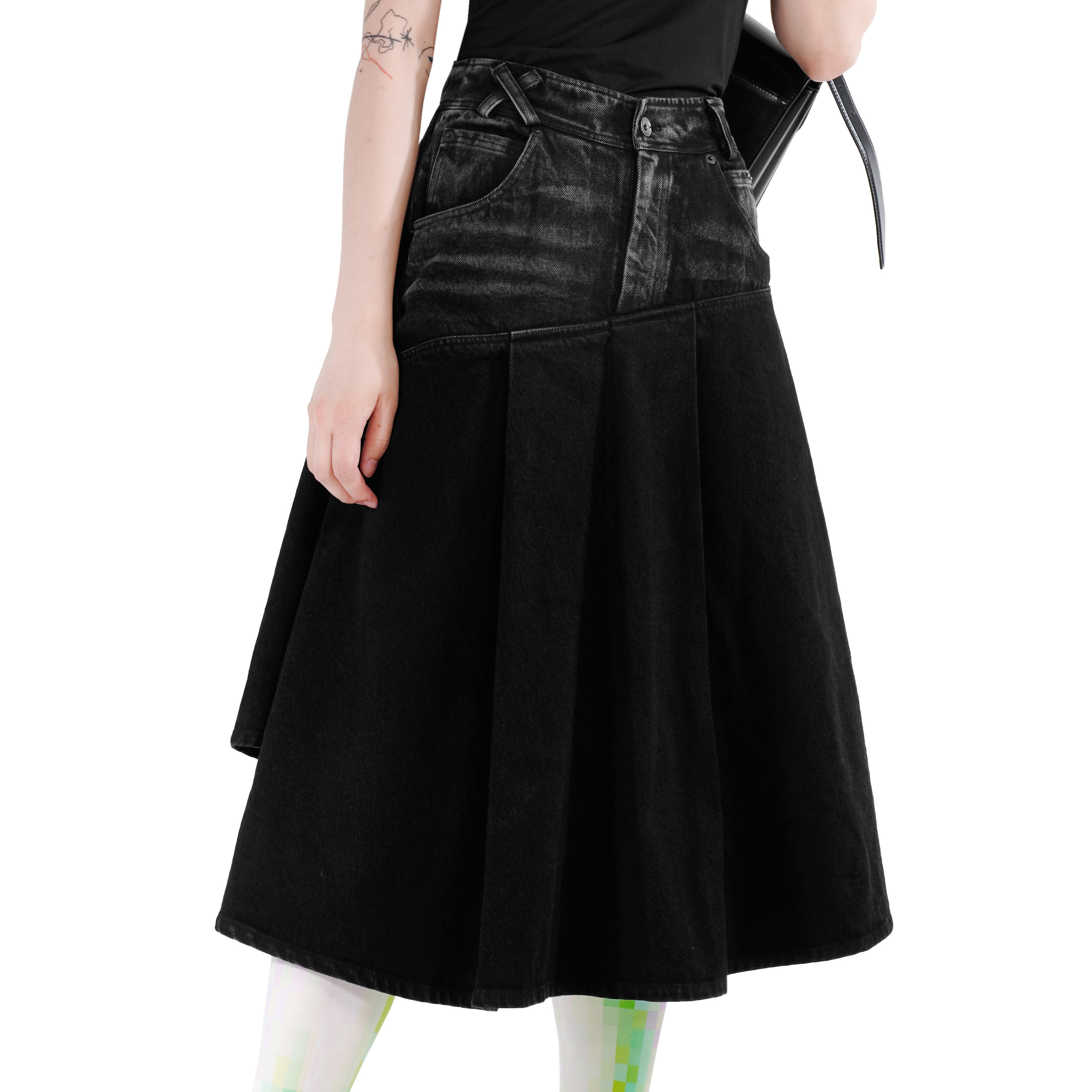 明天藝術家TOMORE ARTIST AW20Vol.1 P2 水洗工字褶A字黑色牛仔裙|msdalam kategori Butik wanita / wanita, skirt - dari Buy2taobao.com untuk memberikan perkhidmatan ejen Taobao profesional membeli