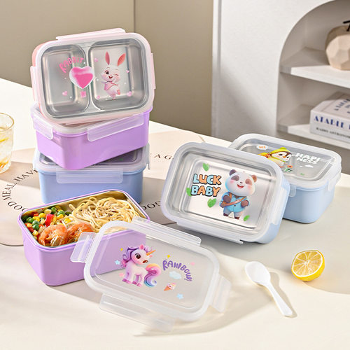 陀螺304不锈钢卡通双层饭盒分格保温餐盒学上班族便当盒可微波