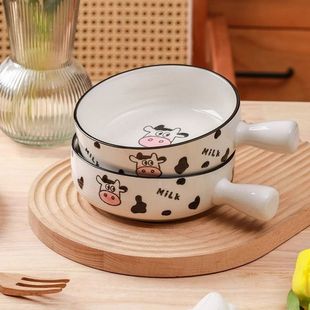 卡通陶瓷带把泡面碗家用手柄碗可爱高颜值叮当猫少女心手把碗
