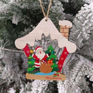 圣诞节木制小房子装饰品小挂件礼品圣诞树木质3d挂件3D立体