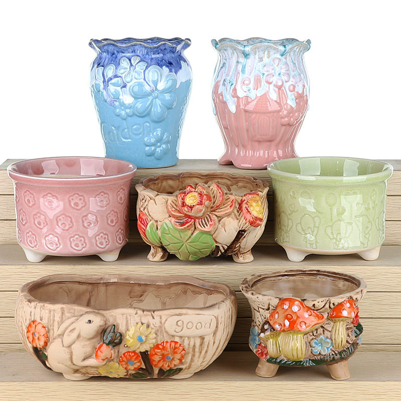 花盆多肉花盆特价清仓流釉透气个性花盆大口径阳台花盆套组花盆